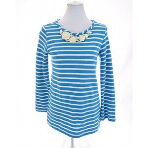 Susan Graver Sz XS Embellished Bib Pullover Sweatshirt Blouse Top Blue Striped